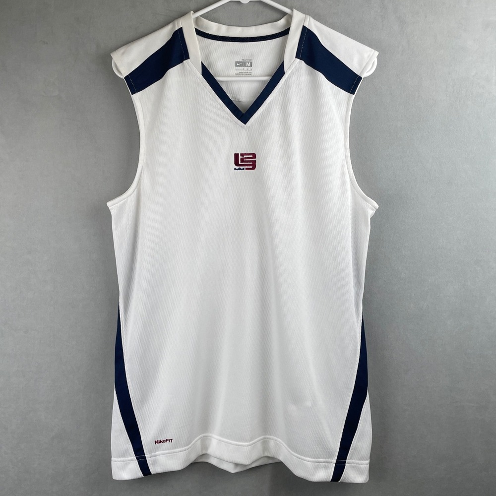 Nike Fit Lebron James Basketball Jersey White Navy Y2K Sportswear Tank Top Men M